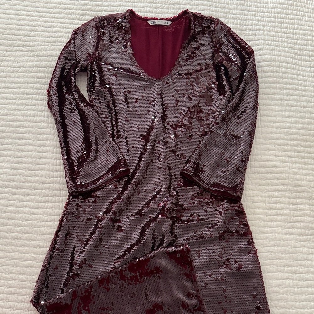Zara Elegant Burgundy Sequin Maxi Dress